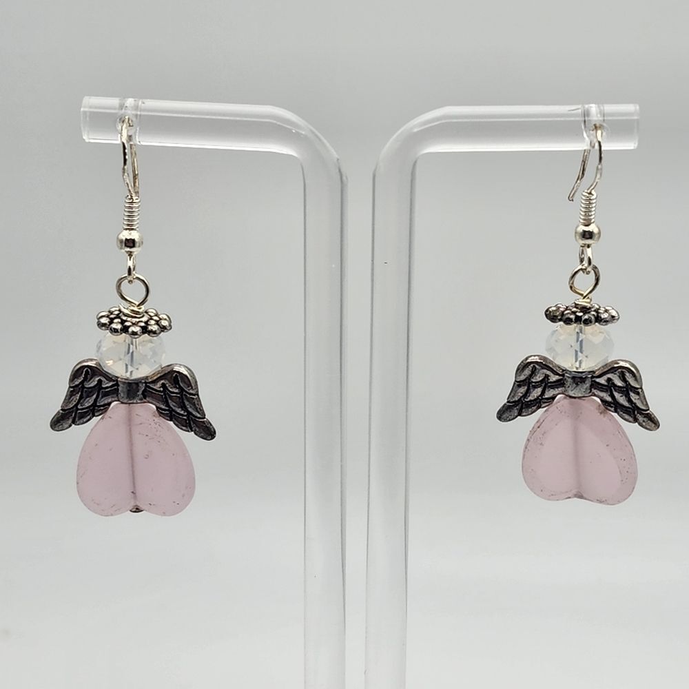 Sterling Silver Pink & Silver Angel Earrings